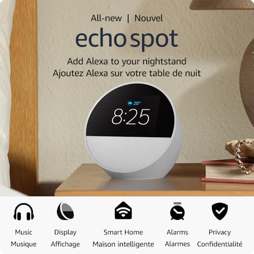 Amazon Echo Spot – Smart Alarm Clock with Alexa & Vibrant Sound