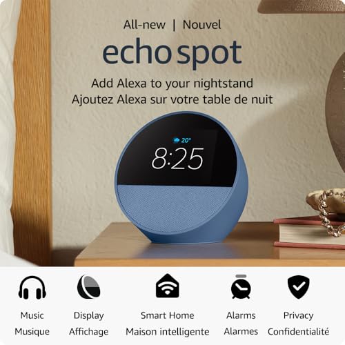 Amazon Echo Spot – Smart Alarm Clock with Alexa & Vibrant Sound