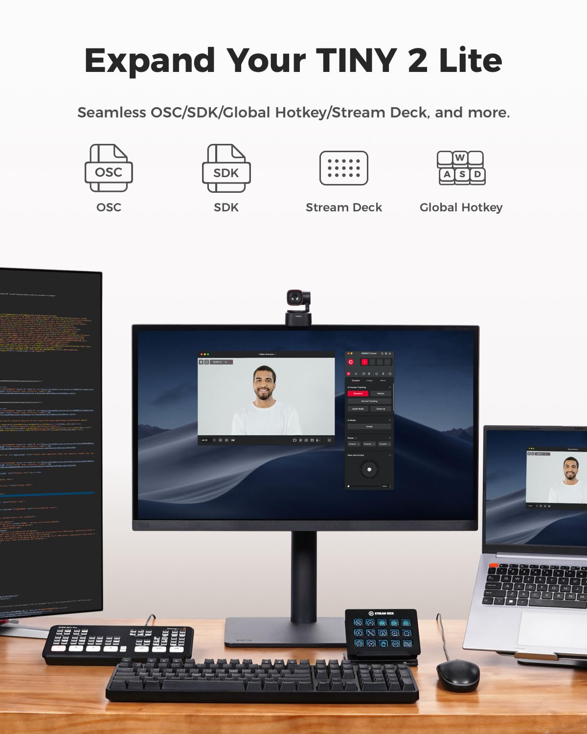 OBSBOT Tiny 2 Lite 4K Webcam – AI Tracking and Gesture Control