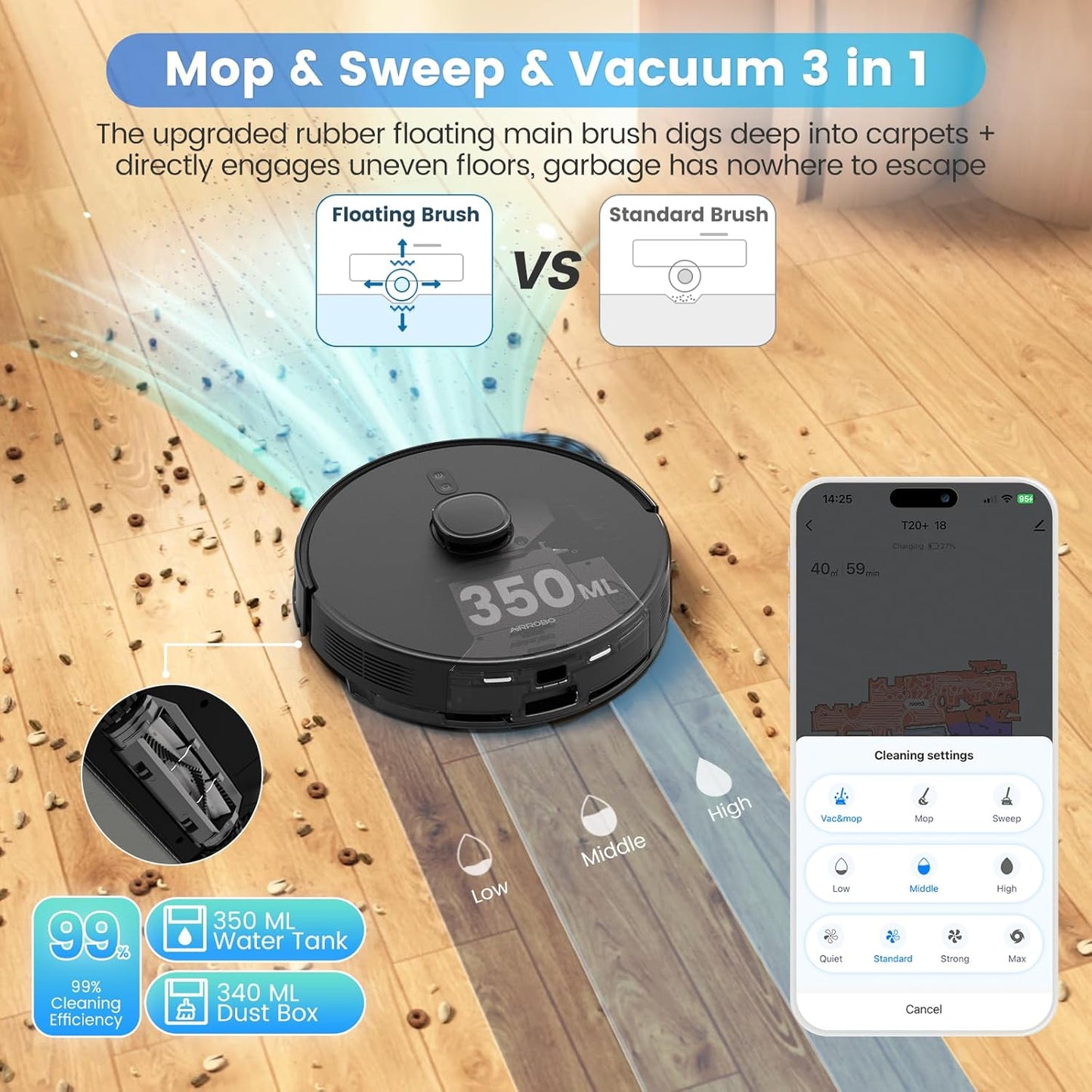 AIRROBO T20+ Robot Vacuum and Mop – 3-in-1 Cleaning with Self-Emptying Base