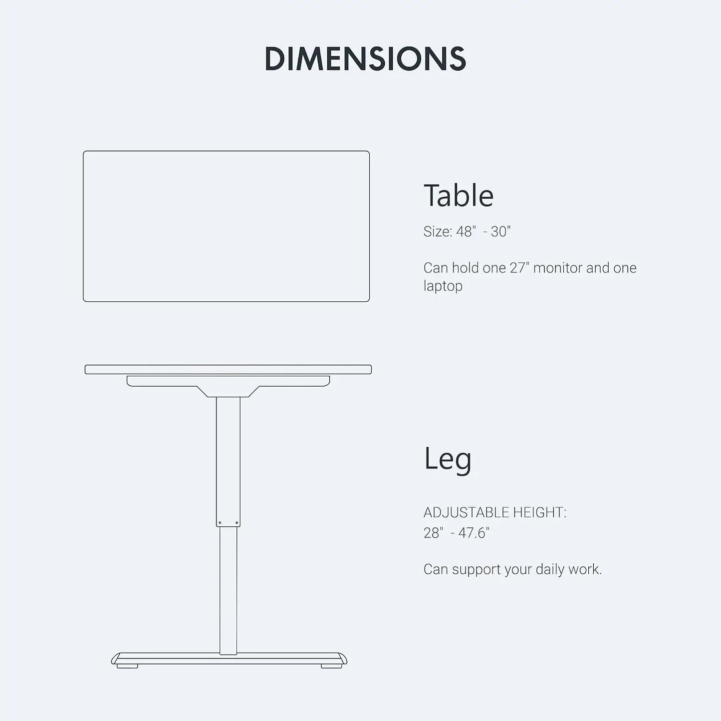 Electric Standing Desk – 48 x 30 Inch Adjustable Height Desk for Home Office